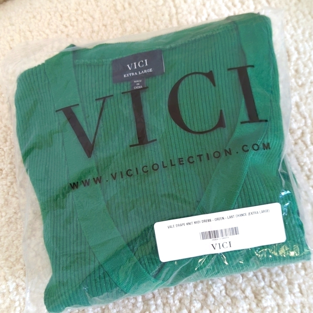 Vici Drape Knit Midi Sweater Dress in Green - Picture 9 of 9